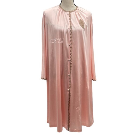 Vanity Fair Vtg 1970's Pink Whisper Lace Accent Satin Ensemble Slip & Robe Set - Picture 7 of 13